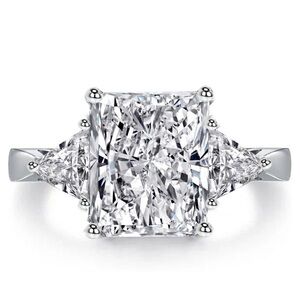 Italo Radiant Cut 3 Stone Engagement Ring In Sterling Silver